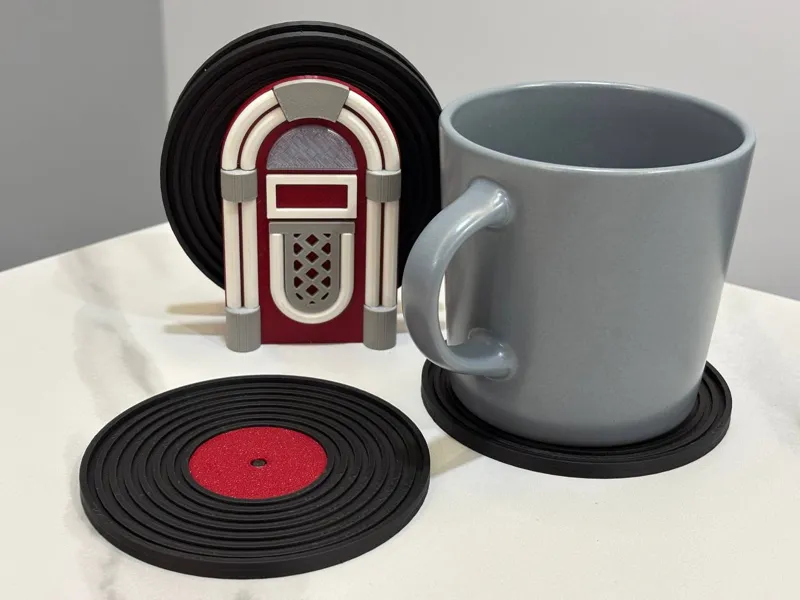 Jukebox Coaster Holder with Vinyl Record Coasters