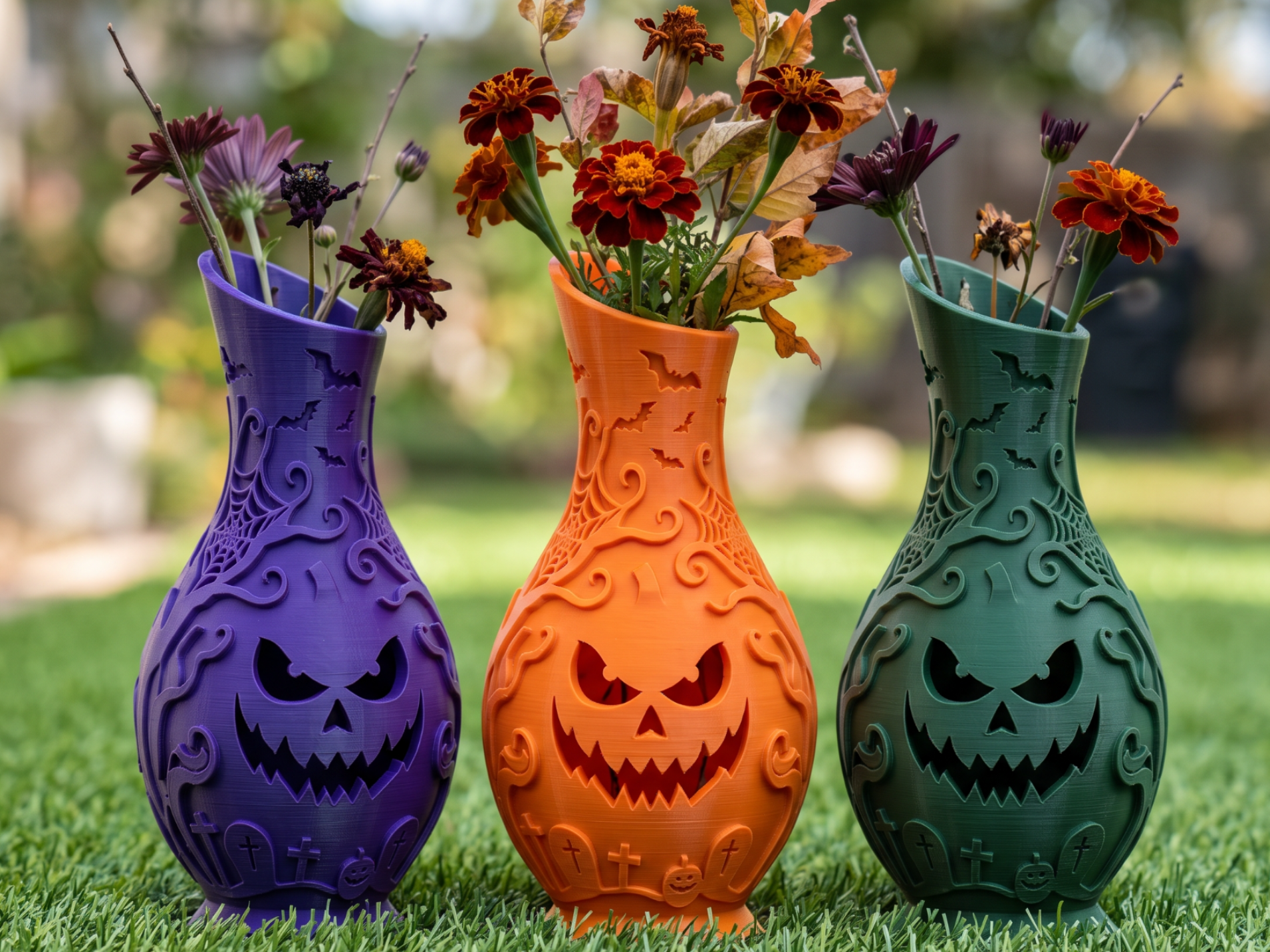 Haunted Pumpkin Relief Vase – Halloween Decor - 1