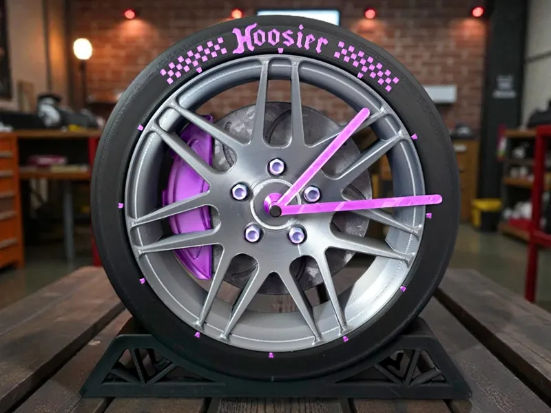 Race Tire and Wheel Clock desk stand or wall mount