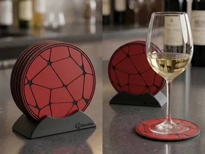 Modern Voronoi Coaster Set with Holder - No AMS