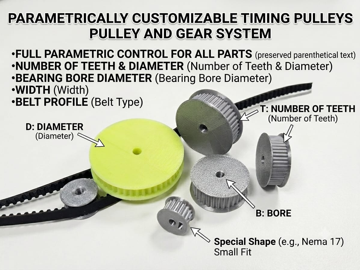 Parametric Belt Pulley Generator (GT2, HTD, T5) 
