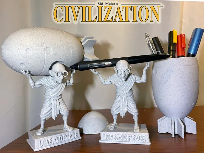 Nuclear Gandhi pen holder shelf | 核平使者圣雄甘地笔筒笔架