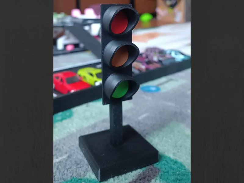 Miniature toy city traffic light