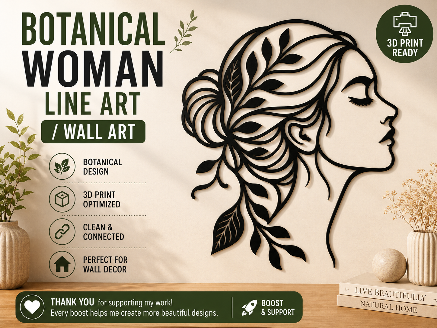 Botanical Woman Line Art / Wall Art