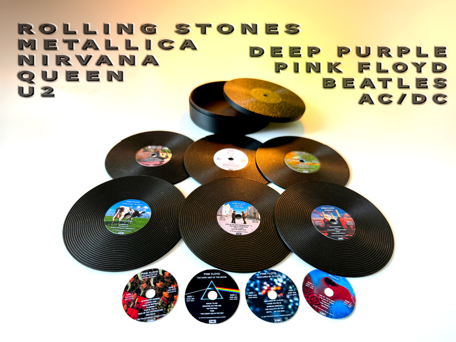 Vinyl Record Coasters Collection & Storage Box