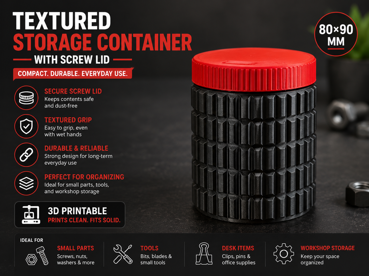 Textured Storage Container with Screw Lid