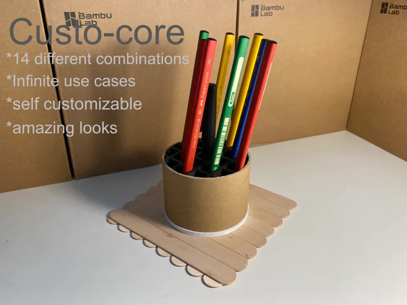Cardboard spool core: container, pen holder, lamp