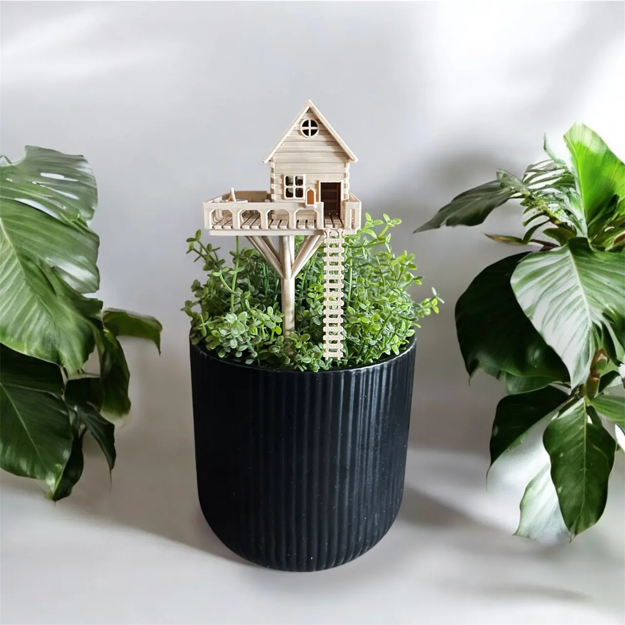 Mini Baumhaus mit Leiter für Blumentopf view 2