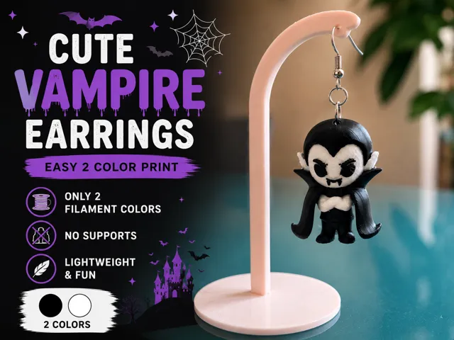 Cute Vampire Earrings - Easy 2 Color Print