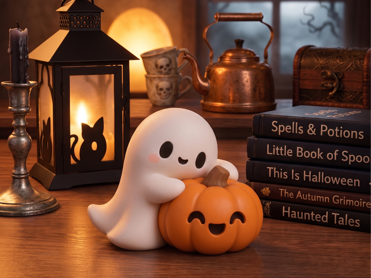 Chibi Ghost Hugging a Chibi Pumpkin 3D model