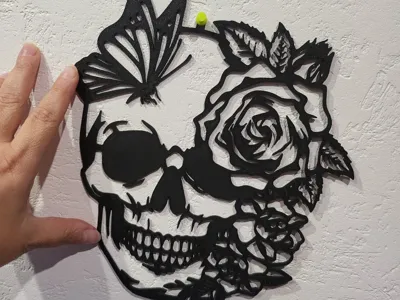 skull, flower, butterfly wall art 3D