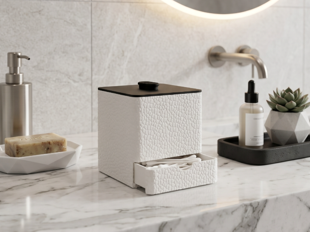 Q-tip Dispenser with Voronoi Texture & Dust Lid