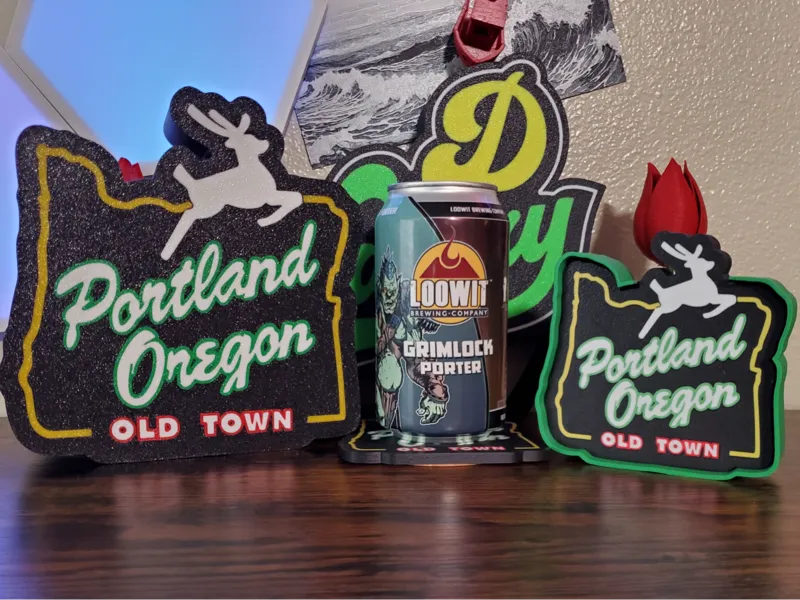 Portland Oregon Old Town Sign Mini Lamp & Coasters