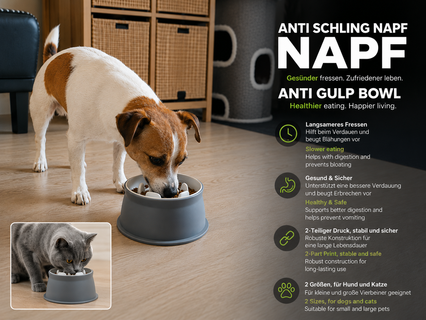 Anti Schling Napf für Hunde oder Katzen 2 Größen 