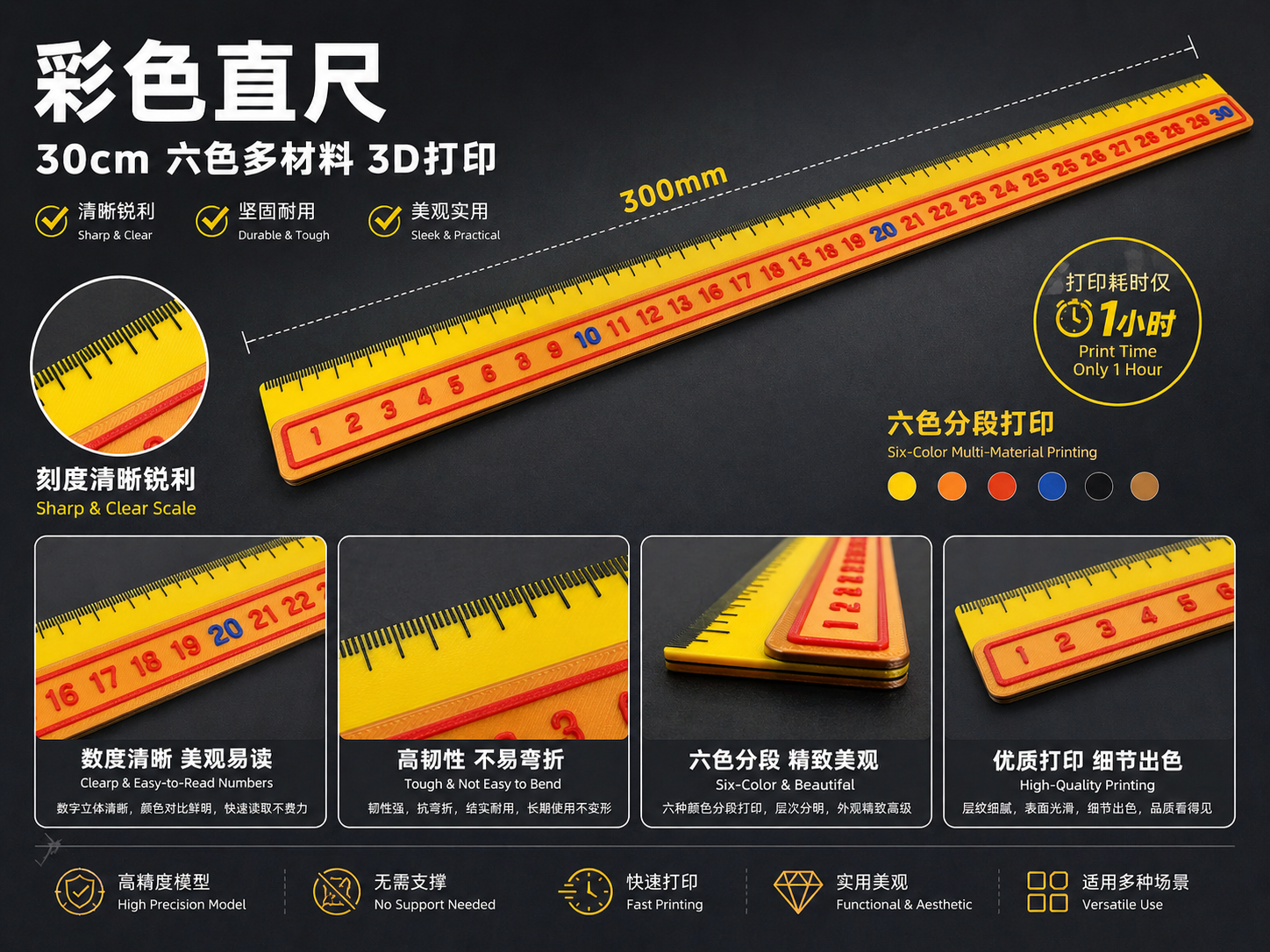 彩色直尺30cm