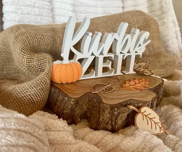 Modelo para impresión 3D: Kürbiszeit Schriftzug mit gestrickten Kürbis — vista de referencia 3