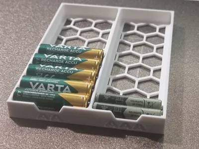 AA and AAA battery holder for shallow drawers