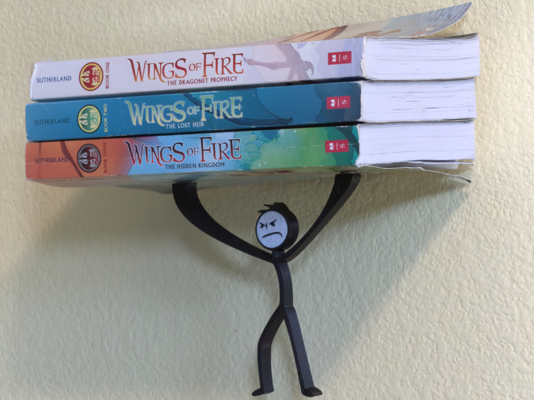 Stick Figure Holding Books Bookshelf Illusion