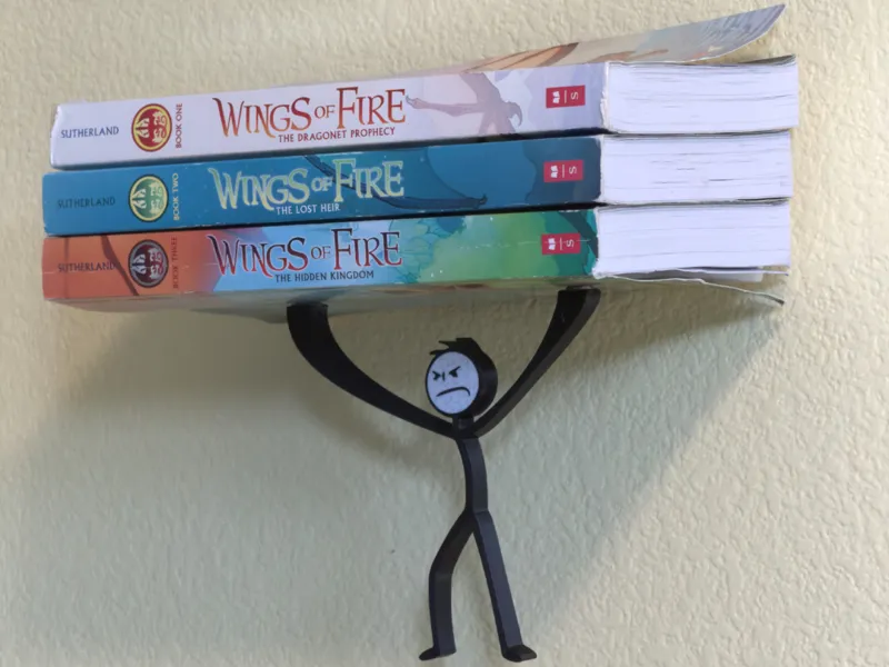 Stick Figure Holding Books Bookshelf Illusion
