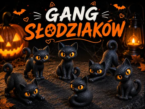 Letrero o emblema decorativo: Gang Słodziaków – 6 Halloweenowych Czarnych Kotów — referencia de MakerWorld