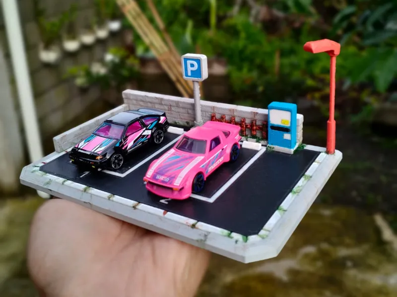 1:64 Japanese Coin Parking Diorama (2-Car Fit)
