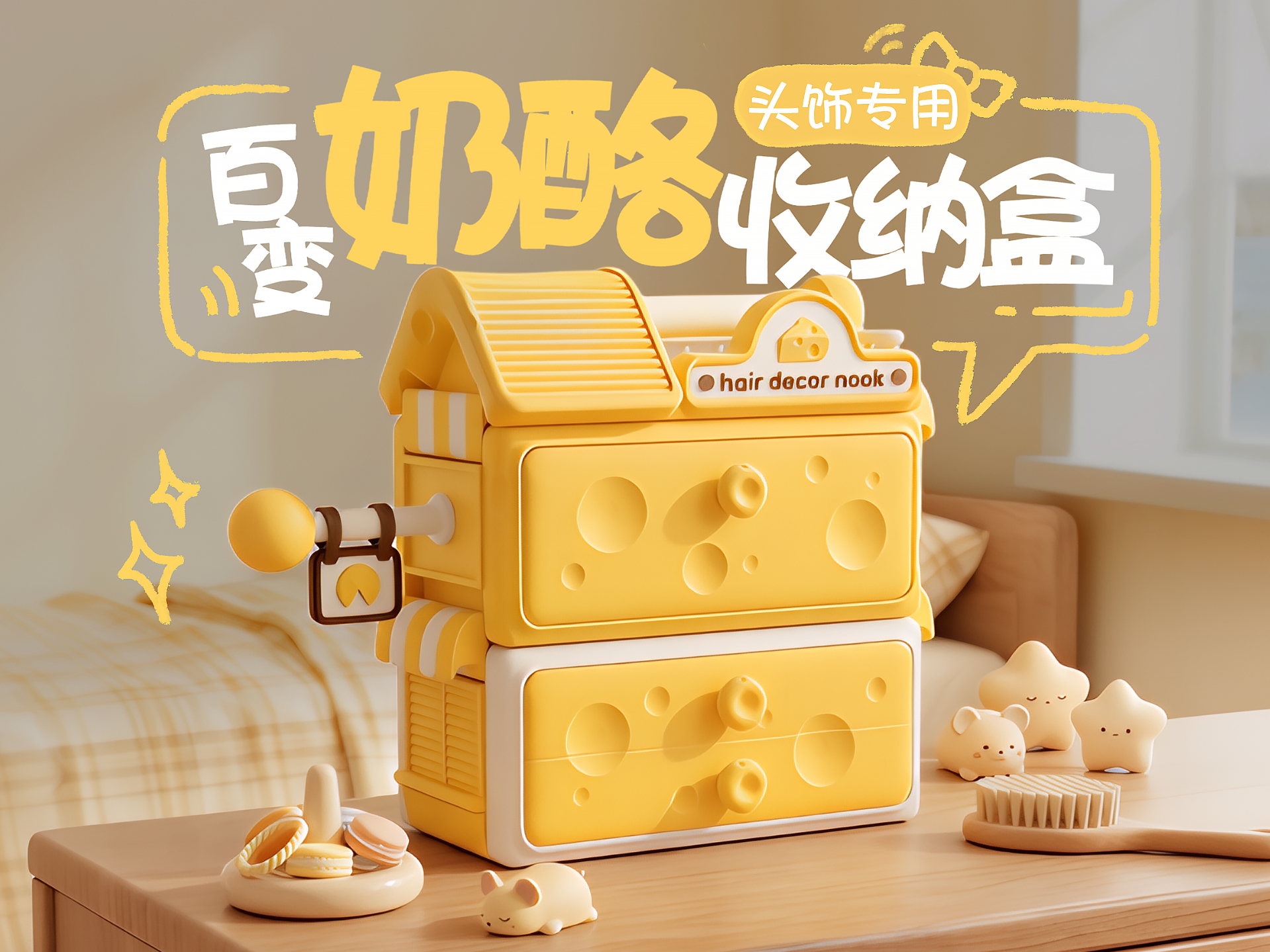 Miniatura 2 do modelo 3D 百变奶酪屋收纳盒（女生头饰小角落）