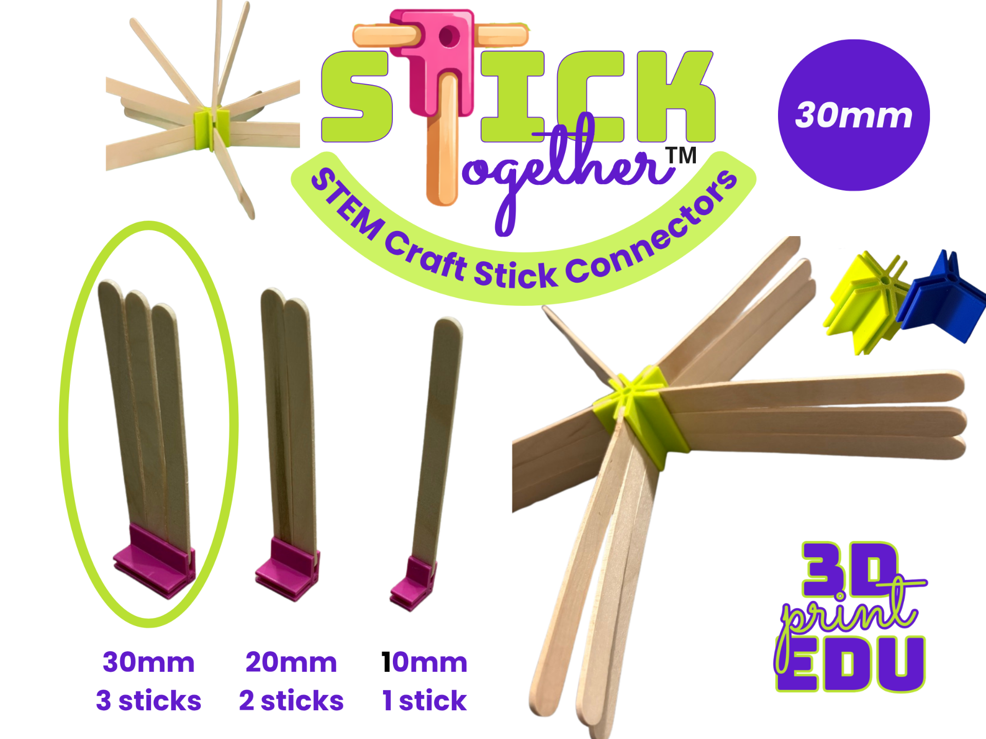 Stick Together STEM Craft Stick Connectors 30mm