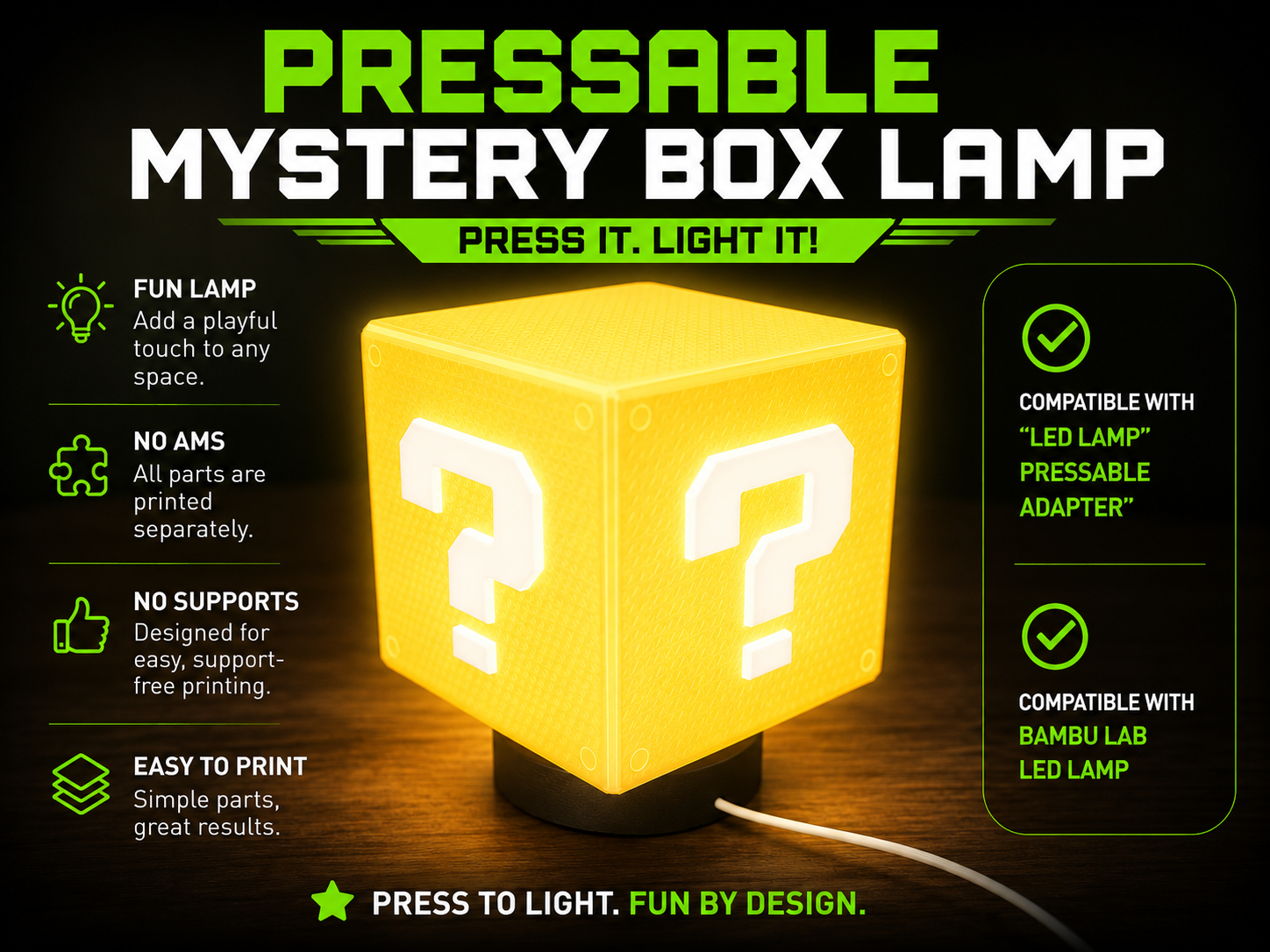 Pressable mistery box lamp of Super Mario Bros