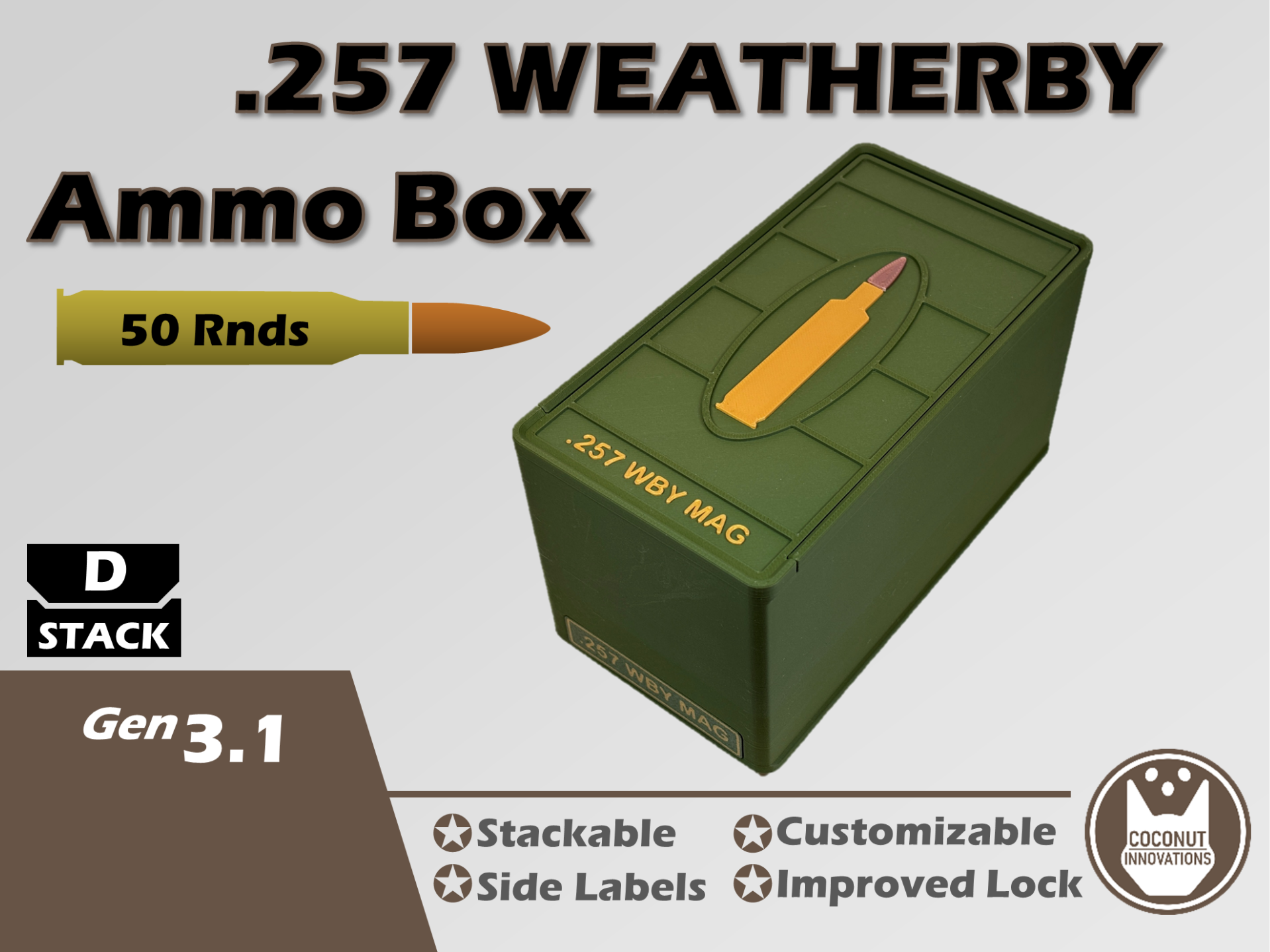 Ammo Storage Box .257 Weatherby Magnum 50 Rounds