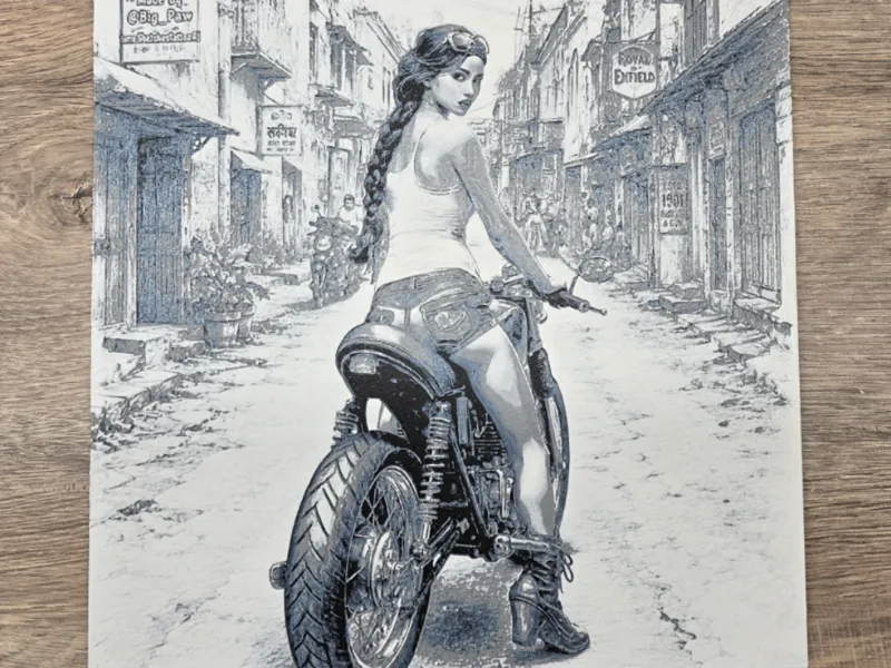 Mädchen mit Motorrad - Hueforge