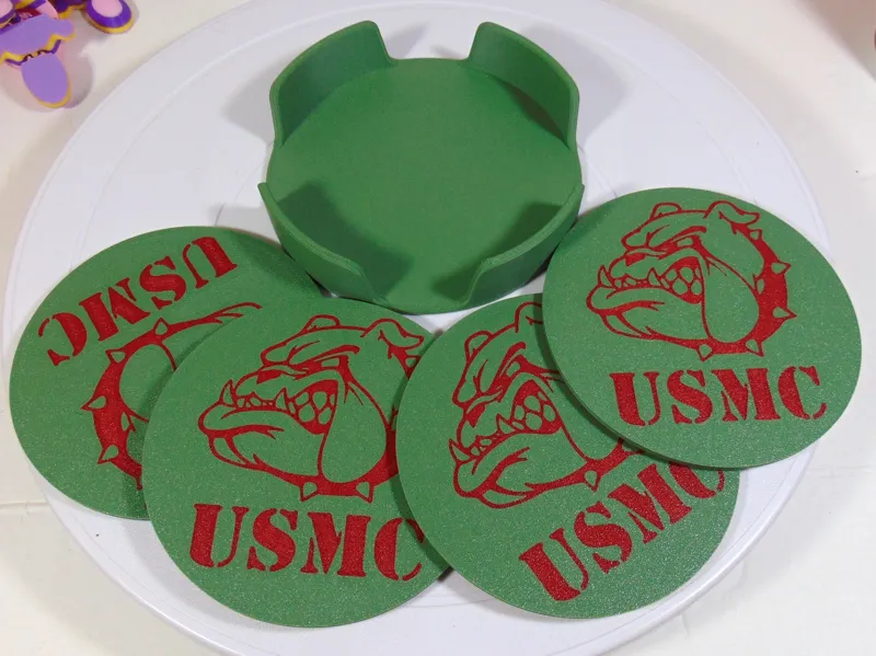 USMC Coaster Set Marines 100mm With Holder