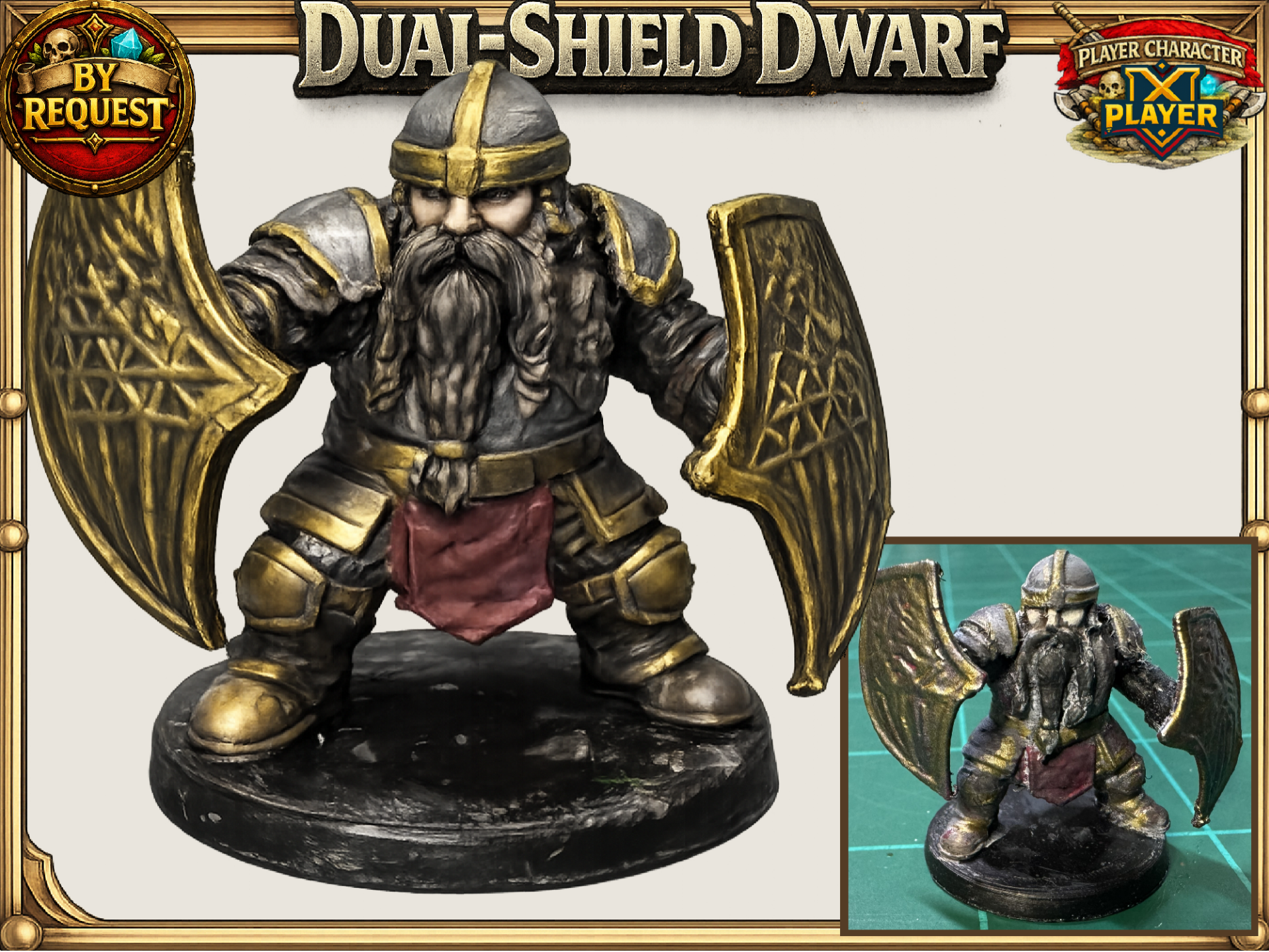 Dual-Shield Dwarf :  DnD D&D Pathfinder Mini