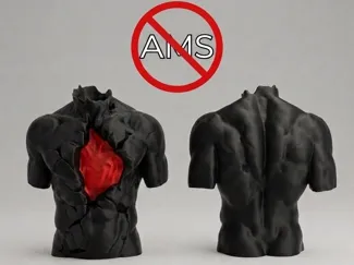 Cracked Torso Sculpture with Glowing Heart, NO AMS