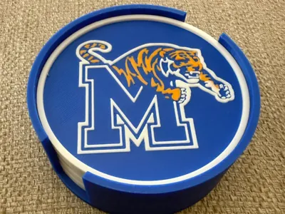 Coasters and holder with embossed logo 