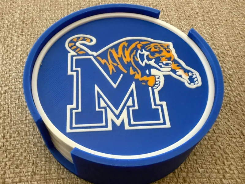 Coasters and holder with embossed logo 