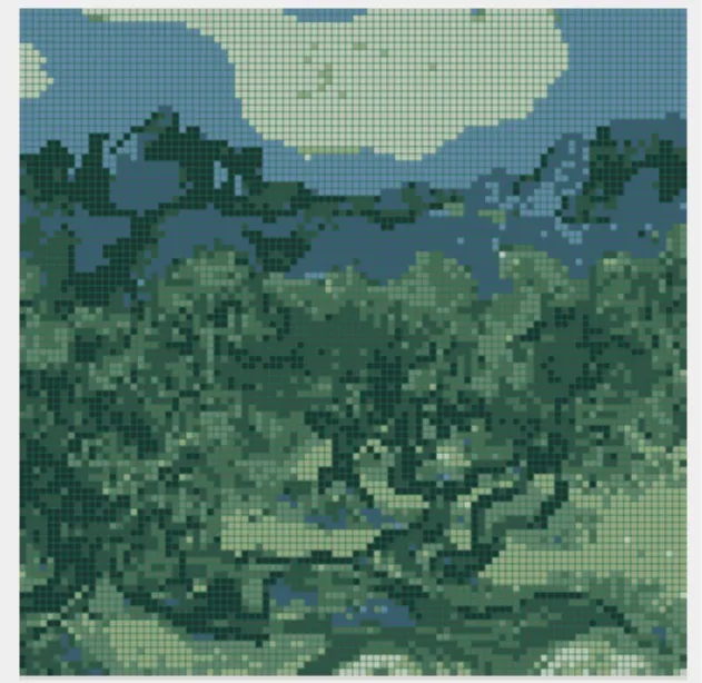 Pixel art 'Olive trees' by Vincent Van Gogh