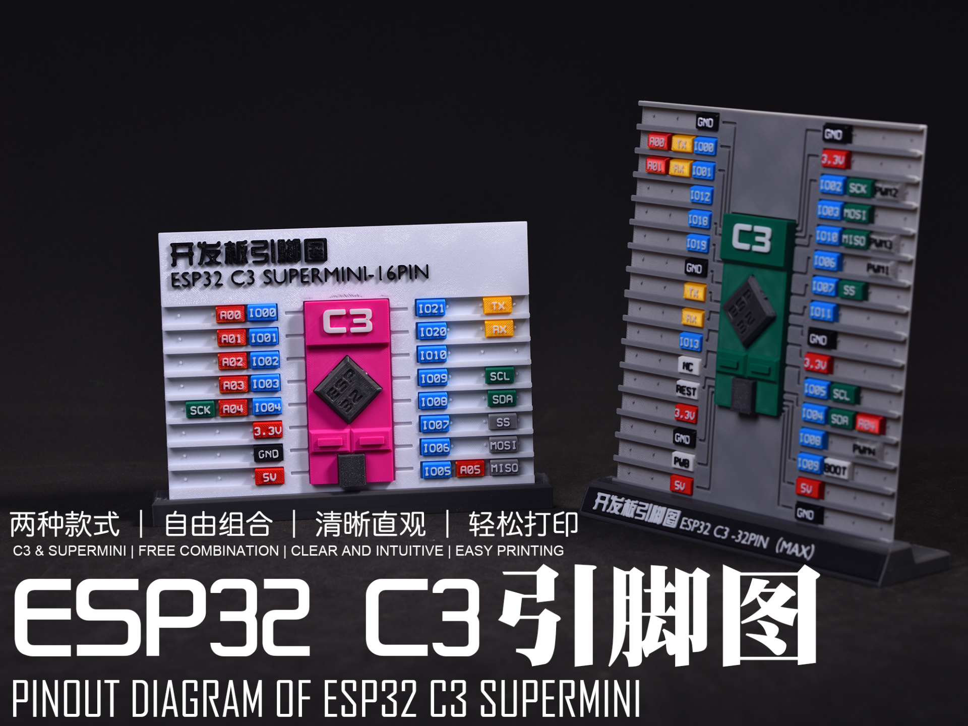ESP32 C3 （30PIN型+32PIN型+supermini型） 开发板引脚图