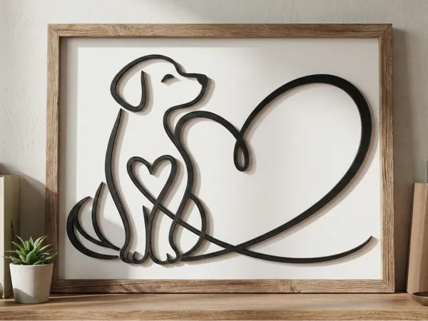 Déco murale chiot et cœur en ligne continue