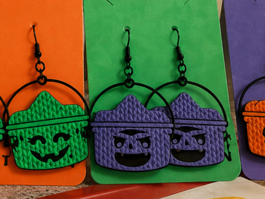 Knit Purple Boo Bucket Earrings - 1