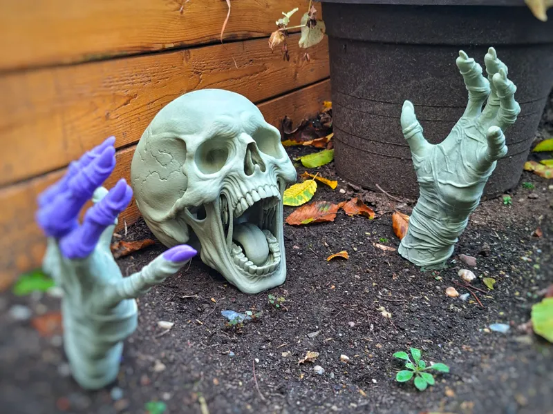 Halloween Skull with mummified hands