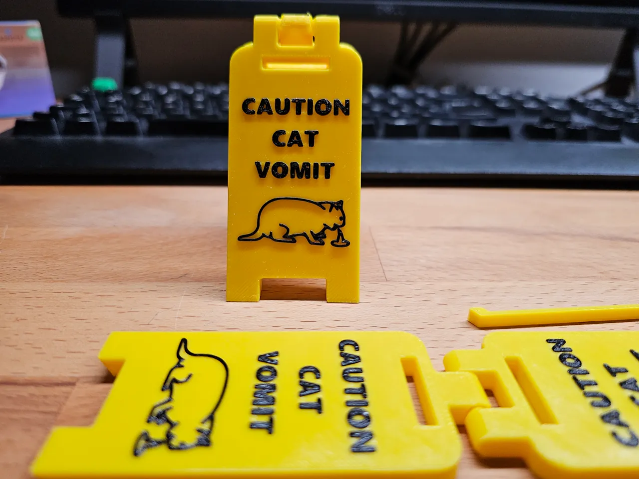 Caution Cat Vomit Sign view 3