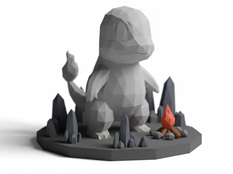 Low Poly Charmander – Diorama Base
