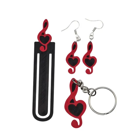 Music Note with heart Keychain, Earring and book view 2