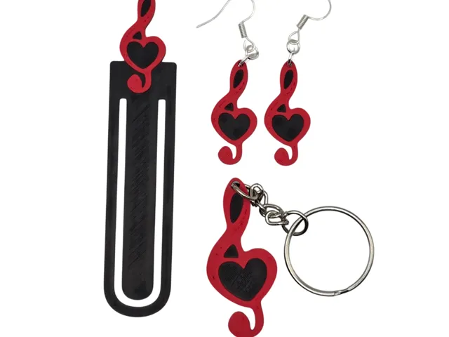 Music Note with heart Keychain, Earring and book