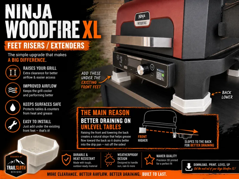Ninja Woodfire Grill Risers Better Grease Drainage