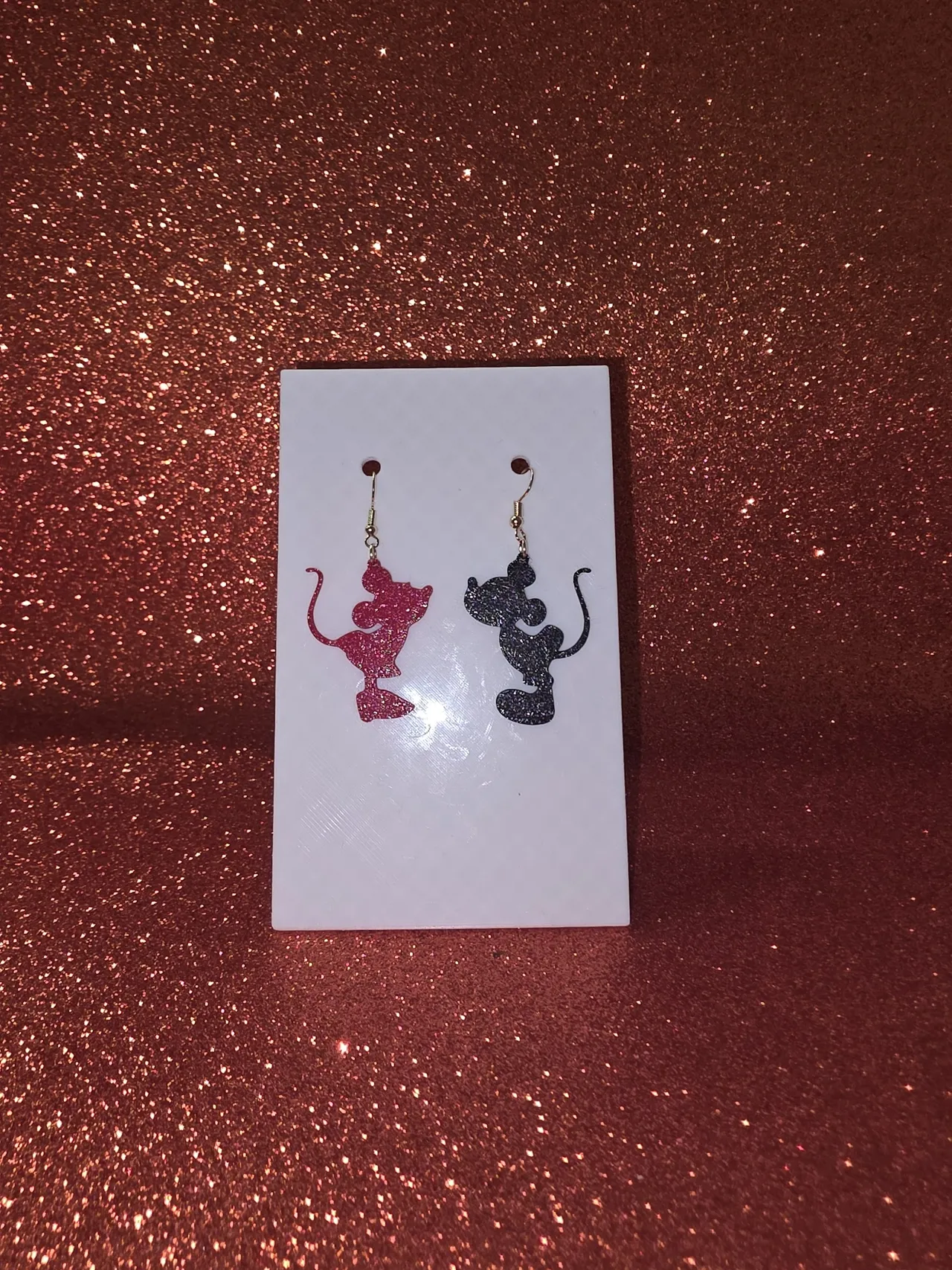 Mickey and Minnie mouse love earrings view 2