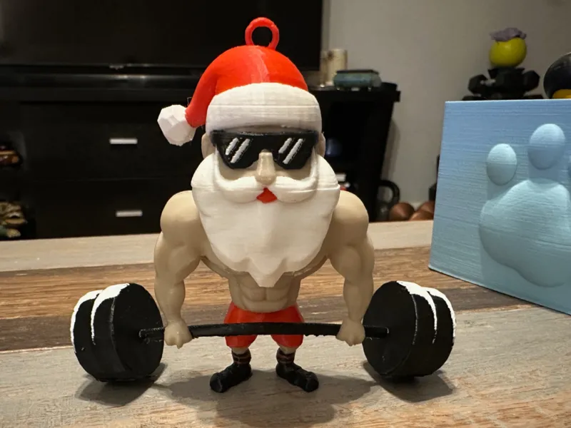 Weight Lifting Santa Ornament