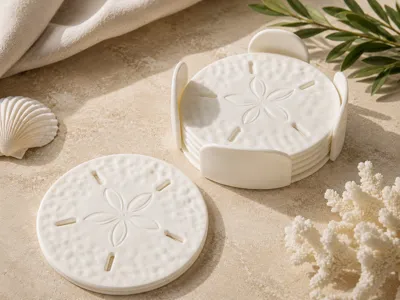 Sand Dollar Coaster Set with Holder