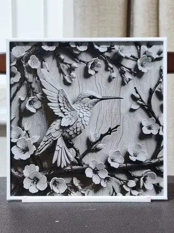 Cuadro decorativo en 3D: Carved Sakura Hummingbird - 4 Color HueForge — vista de referencia 2