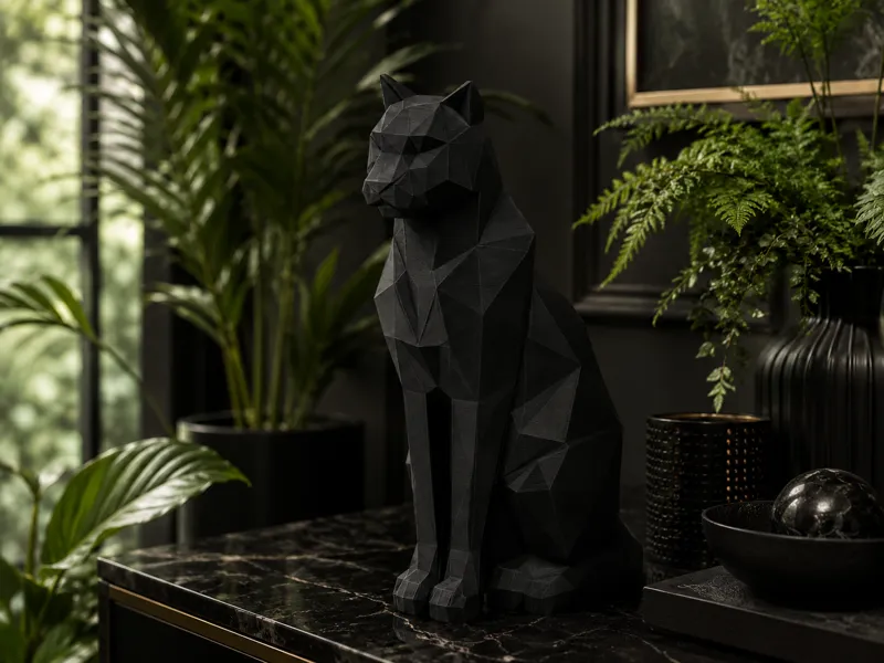 Low Poly Panther Statue – Modern Home Decor
